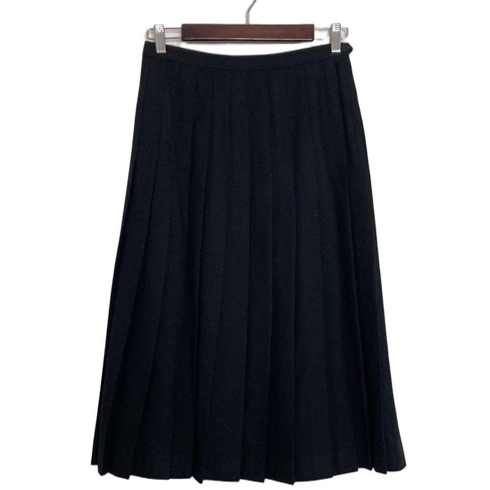 Vintage Pleated Skirt Womens Medium Black Wool Full Midi Secretary Academia